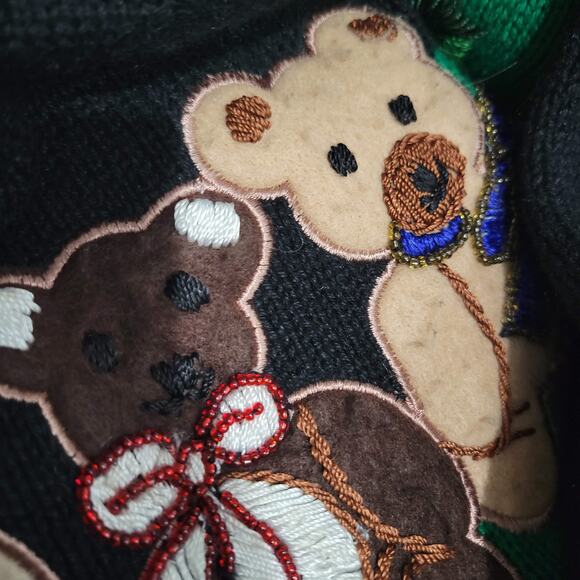 Ugly Christmas Sweater Vintage Teddy Bear Wreath Embroidery Knit Holiday Size XL - Picture 7 of 16